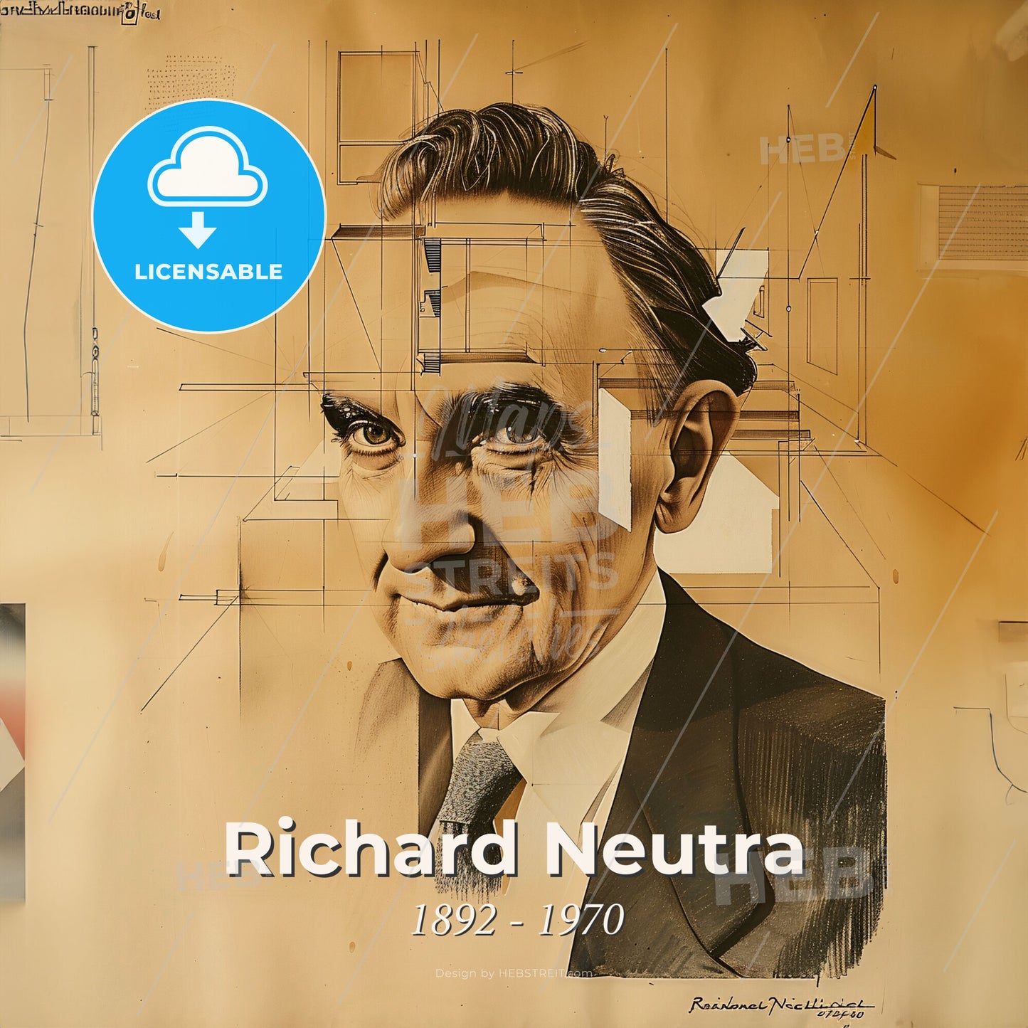 Richard Neutra, 1892 - 1970, Austrian-American architect - A Drawing Of A Man Print Template