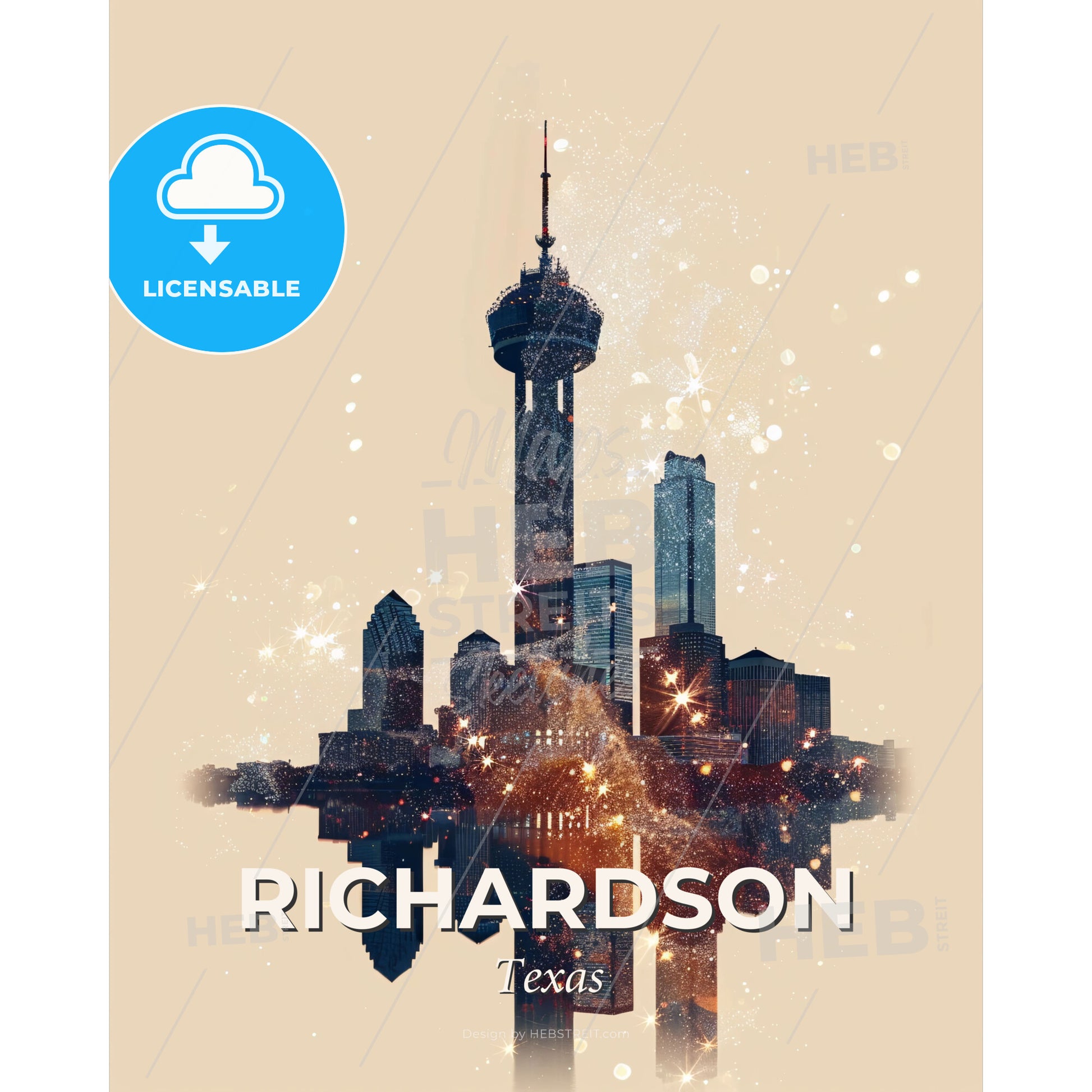 Richardson Skyline Art: Double Exposure Magic - A city skyline with a tower - Square format print template