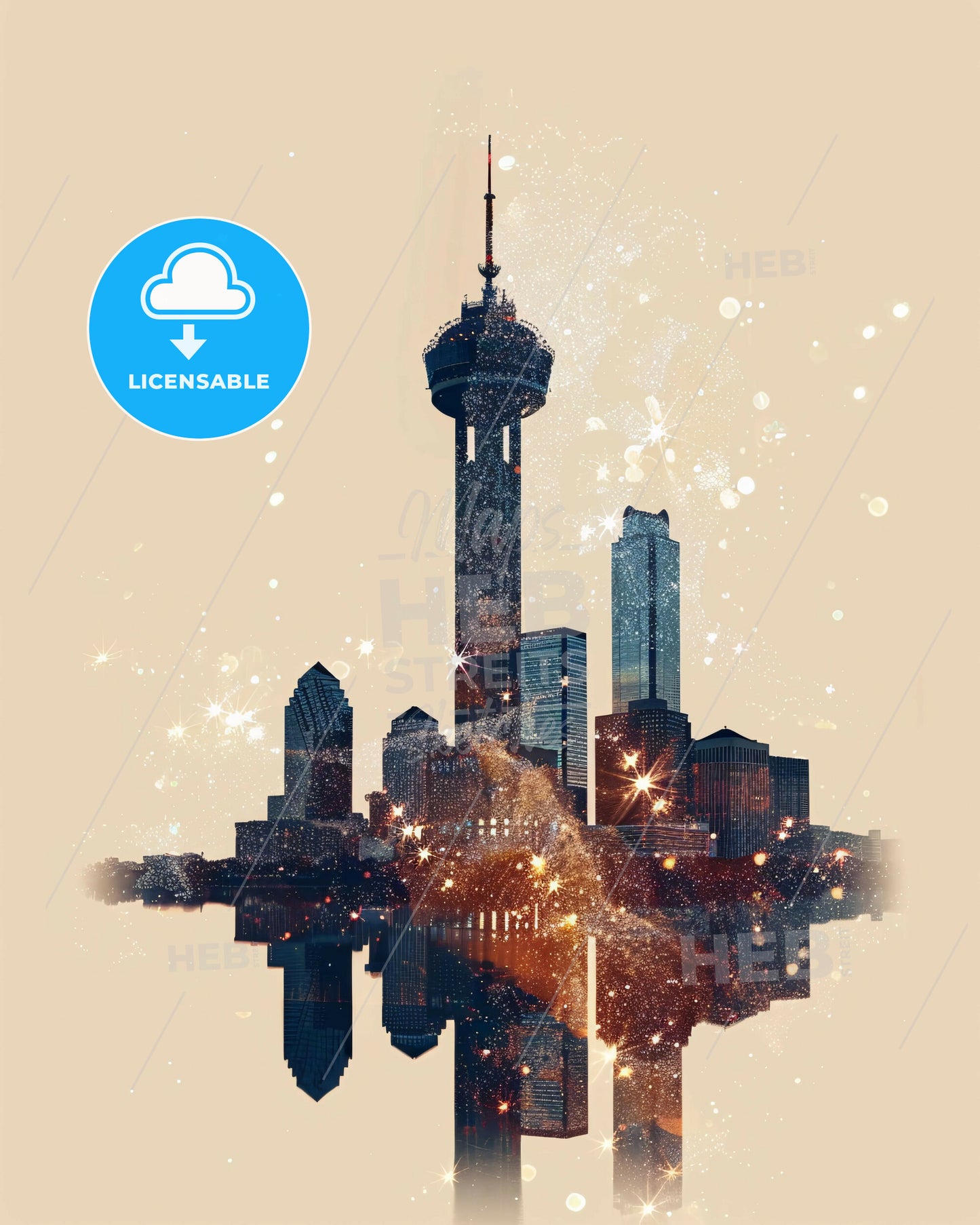 Richardson Skyline Art: Double Exposure Magic - A city skyline with a tower