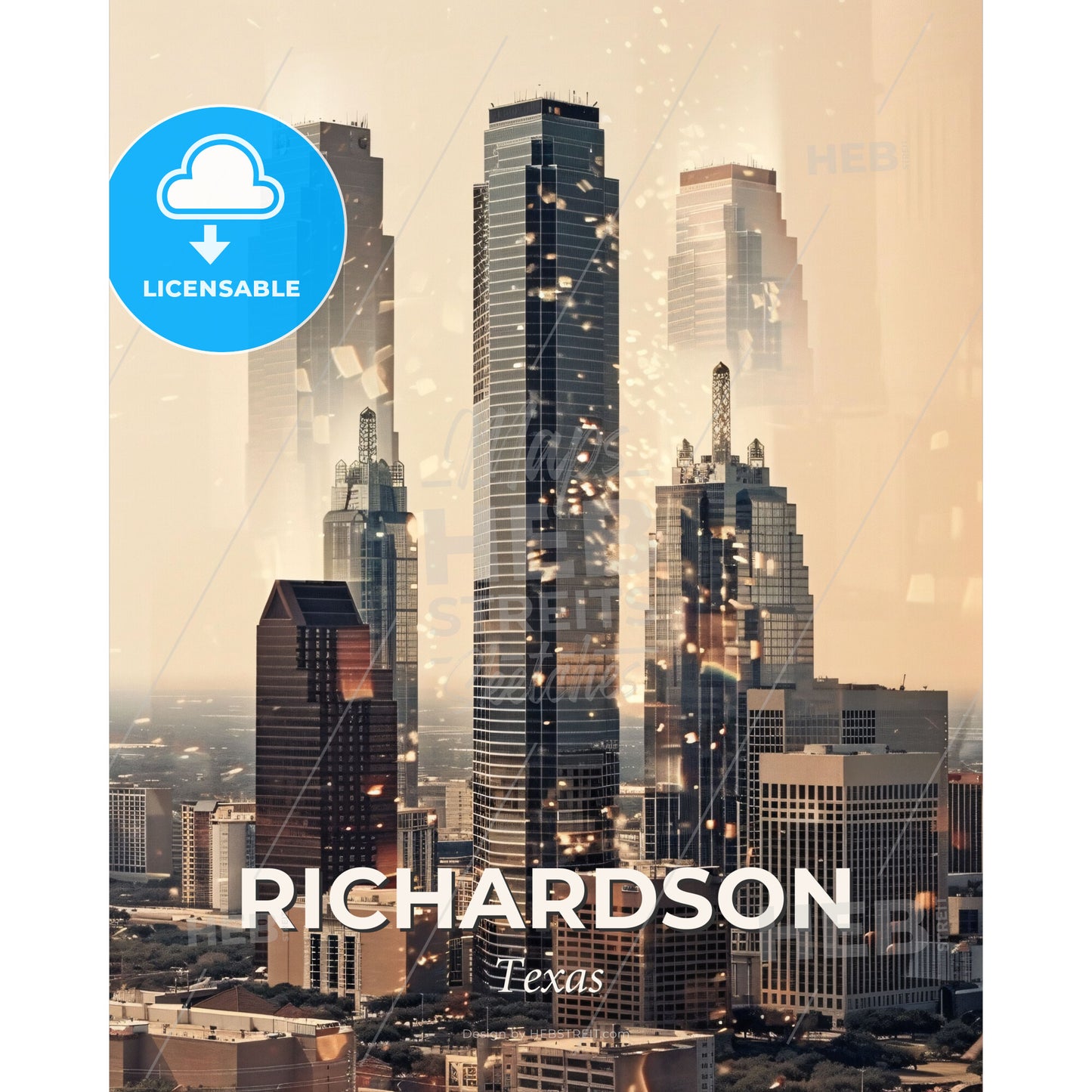Richardson City Skyline Conceptual Art Poster - A city skyline with many tall buildings - Square format print template
