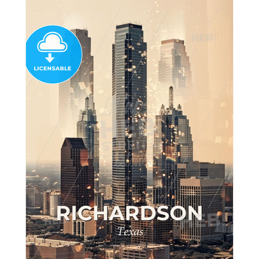 Richardson City Skyline Conceptual Art Poster - A city skyline with many tall buildings - Square format print template