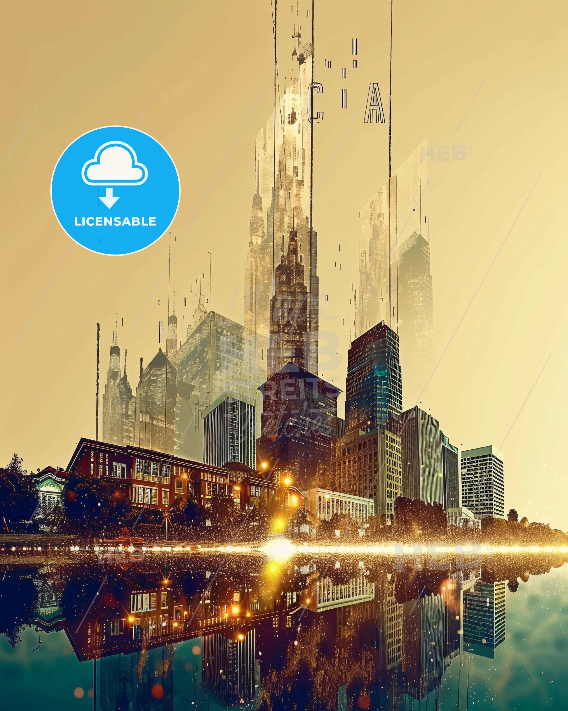 Richmond Symphony of Icons Skyline - A city with many tall buildings and a reflection of water