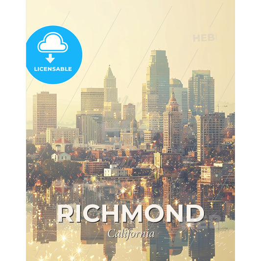 Richmond City Skyline Composite Art Poster - A city with many buildings and a body of water - Square format print template