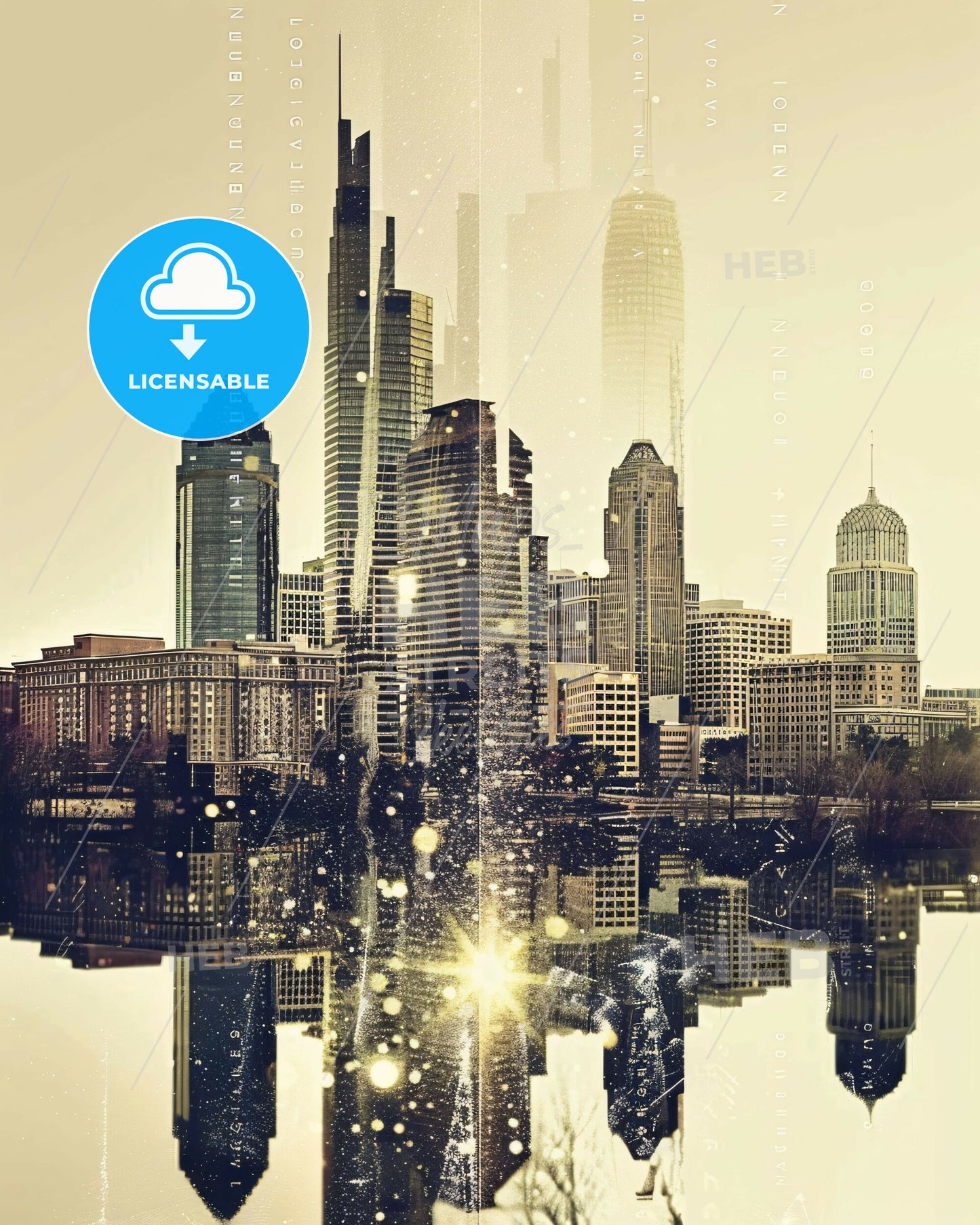 Richmond Skyline Double Exposure Art Poster - A city with many tall buildings