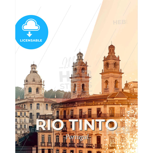 Rio Tinto Skyline Double Exposure Poster - A group of buildings with towers - Square format print template