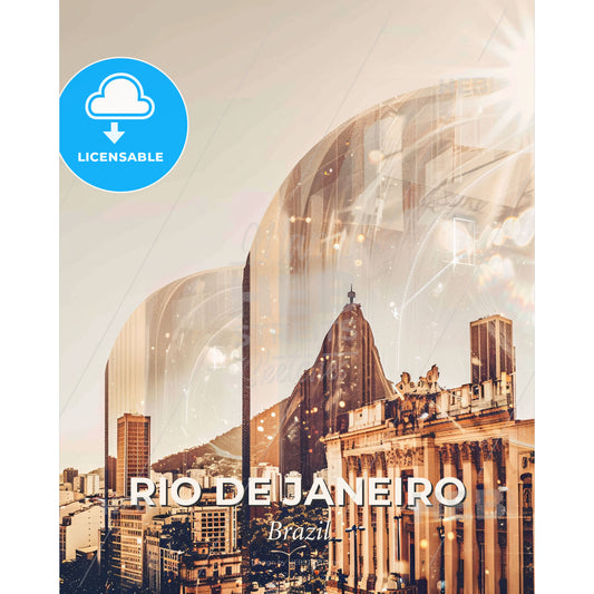 Rio Cityline Architecture Composite Poster - A city with buildings and a mountain - Square format print template