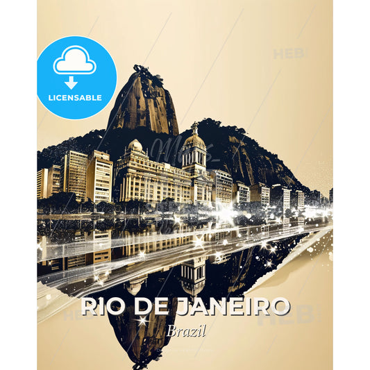 Rio de Janeiro Icons Twinkling City Lights Poster - A city with a mountain in the background - Square format print template