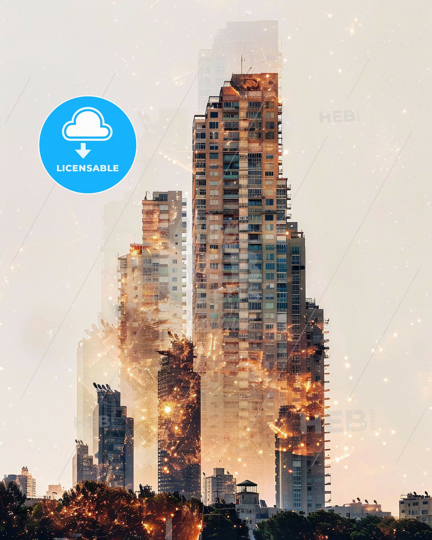 Rishon LeZion Skyline Composite Art - A city skyline with fireworks