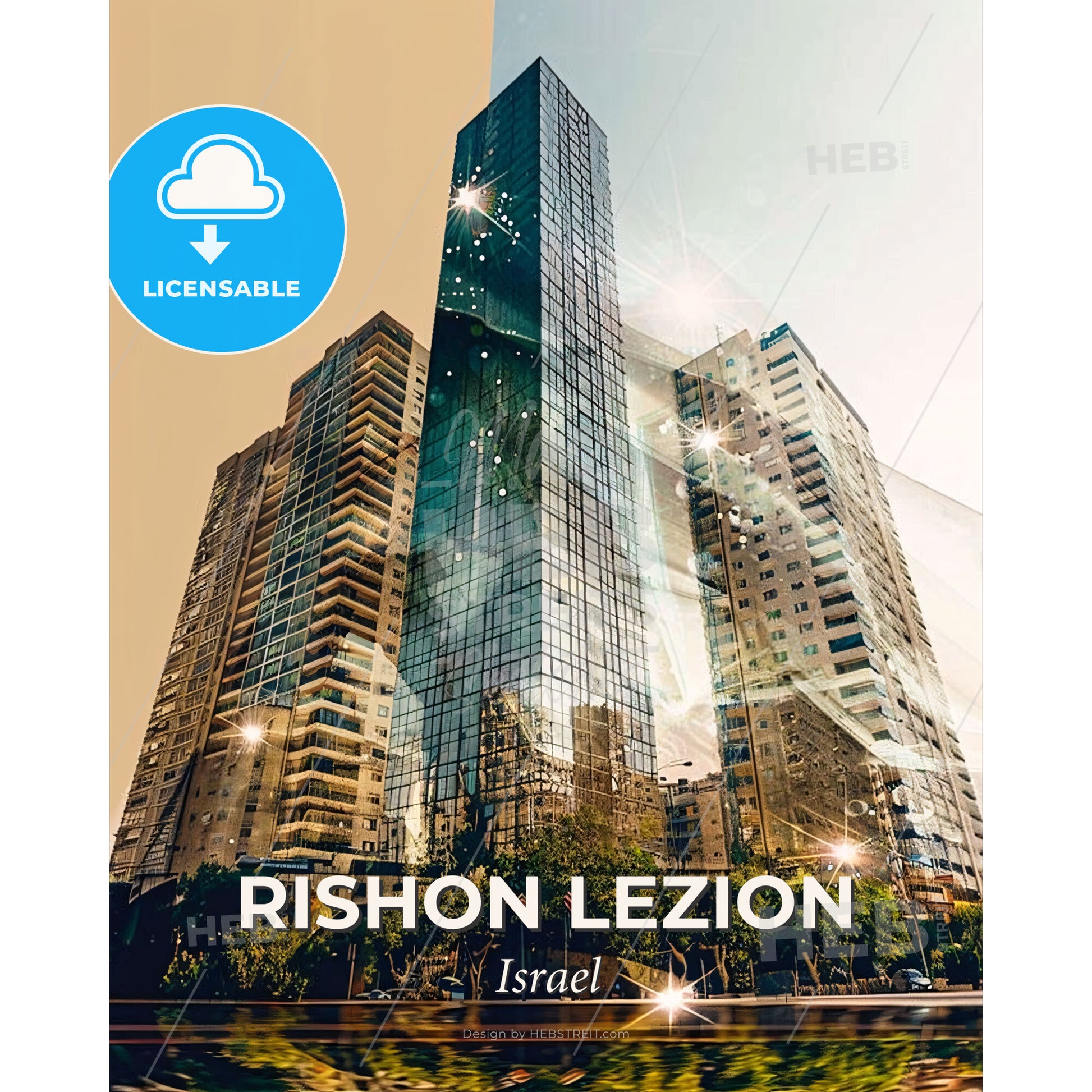 Rishon LeZion Skyline Panorama Poster Art Print - A tall buildings with a lot of windows - Square format print template