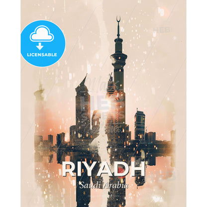 Riyadh Fusion Horizon Cityscape Poster - A city skyline with a tall tower - Square format print template