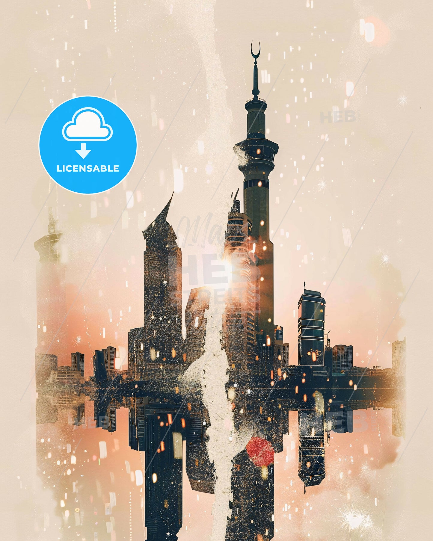 Riyadh Fusion Horizon Cityscape Poster - A city skyline with a tall tower