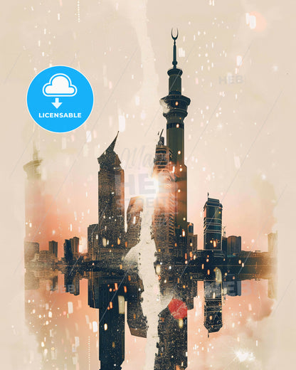 Riyadh Fusion Horizon Cityscape Poster - A city skyline with a tall tower
