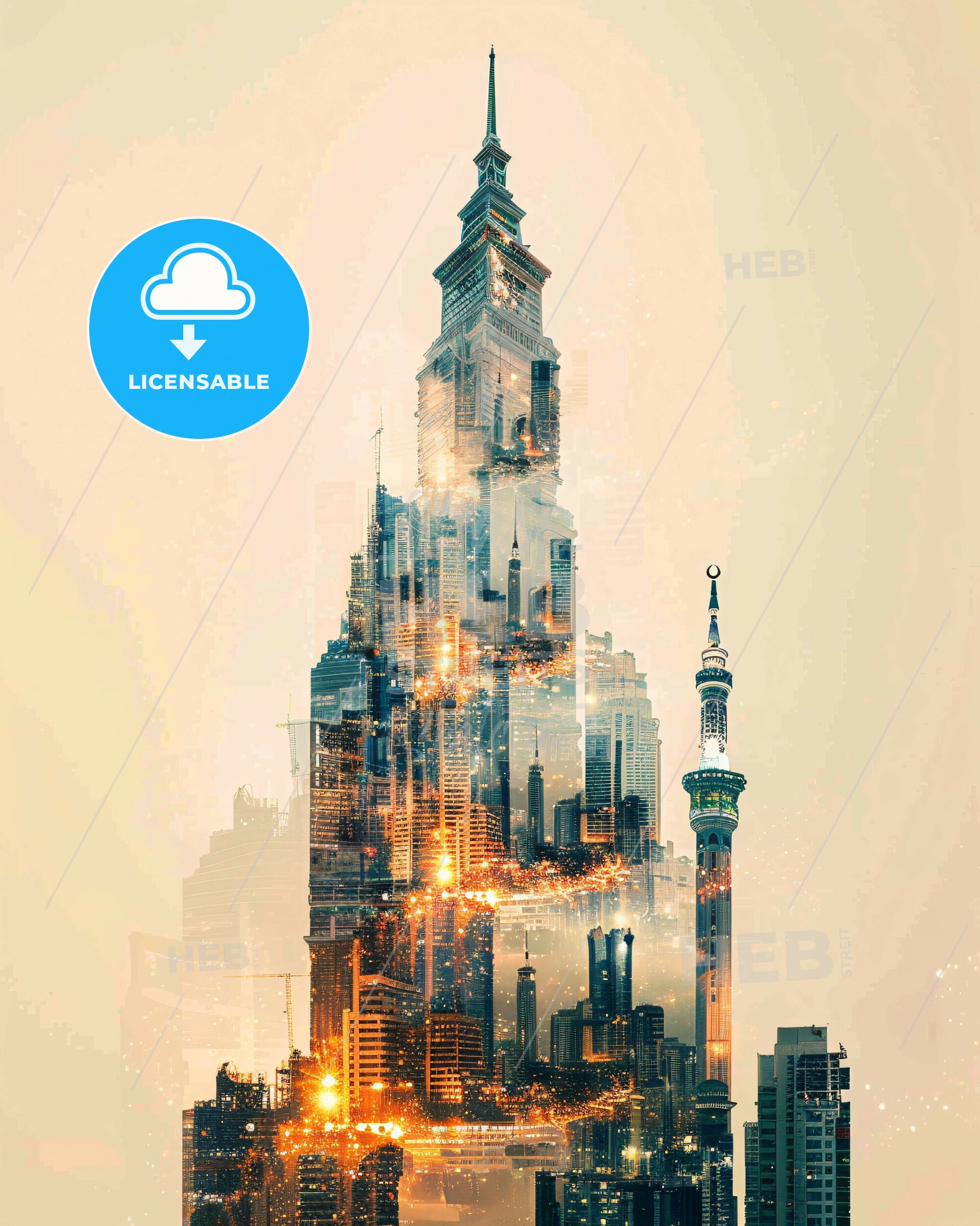 Riyadh Composite Art Skyline Poster - A city skyline with a tall tower
