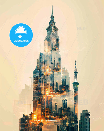 Riyadh Composite Art Skyline Poster - A city skyline with a tall tower