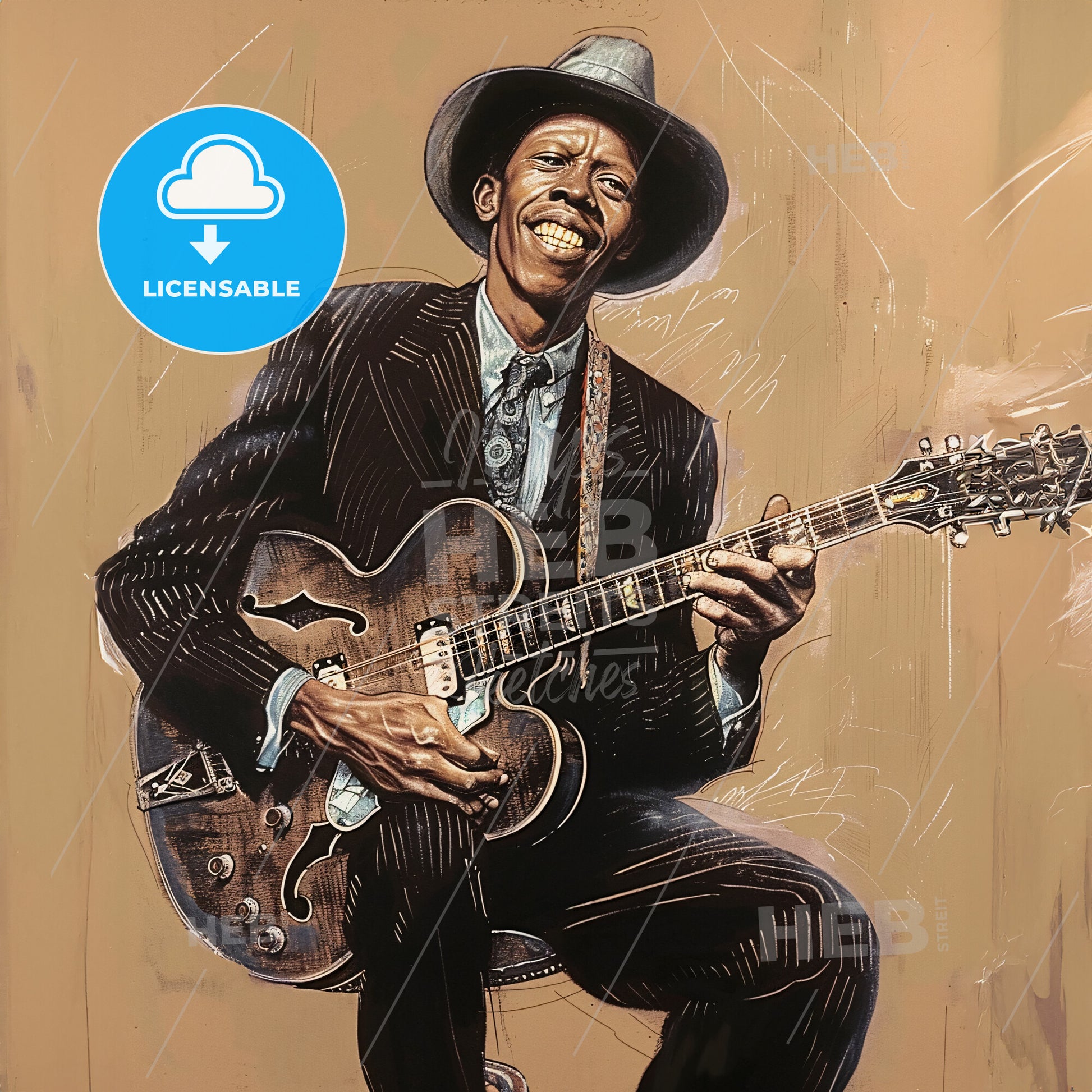 Robert Johnson, 1911 - 1938, American blues guitarist - A Man Playing A Guitar