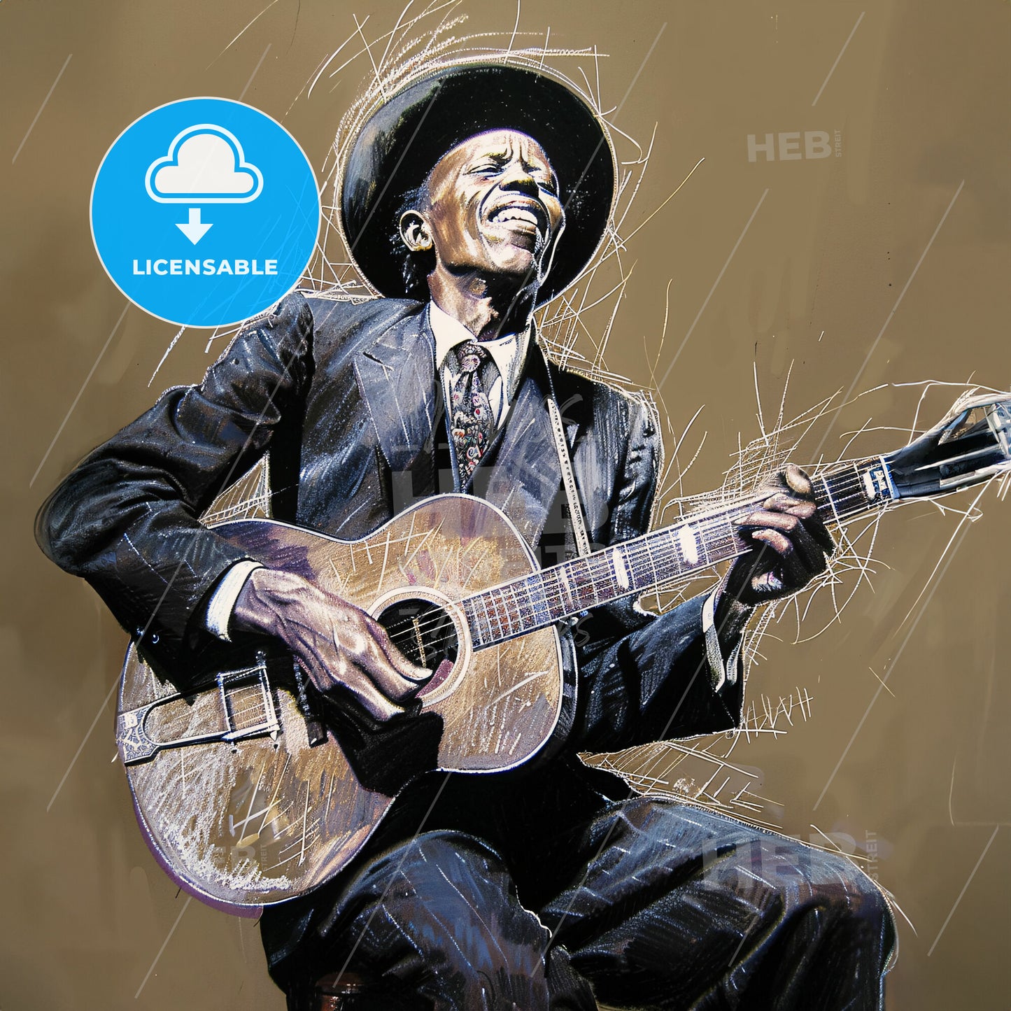 Robert Johnson, 1911 - 1938, American blues guitarist - A Man Playing A Guitar