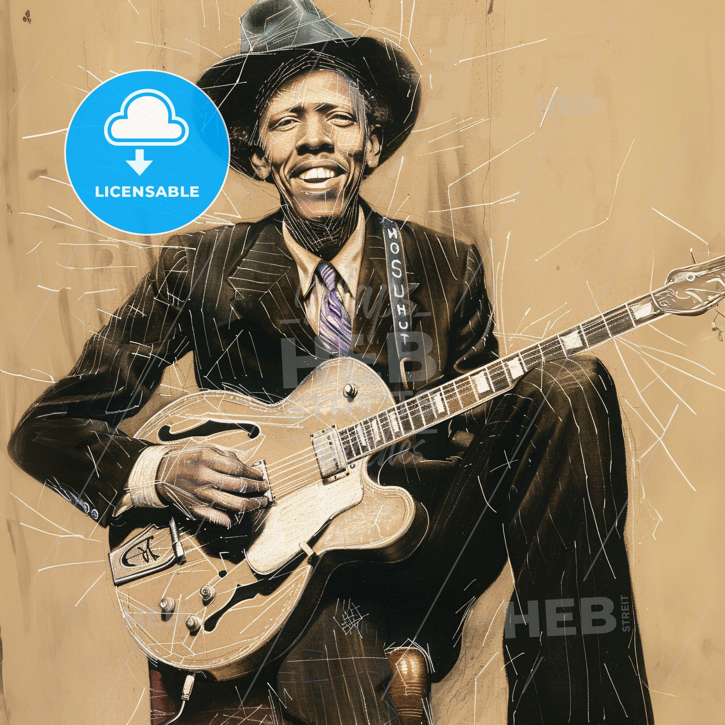 Robert Johnson, 1911 - 1938, American blues guitarist - A Man Holding A Guitar