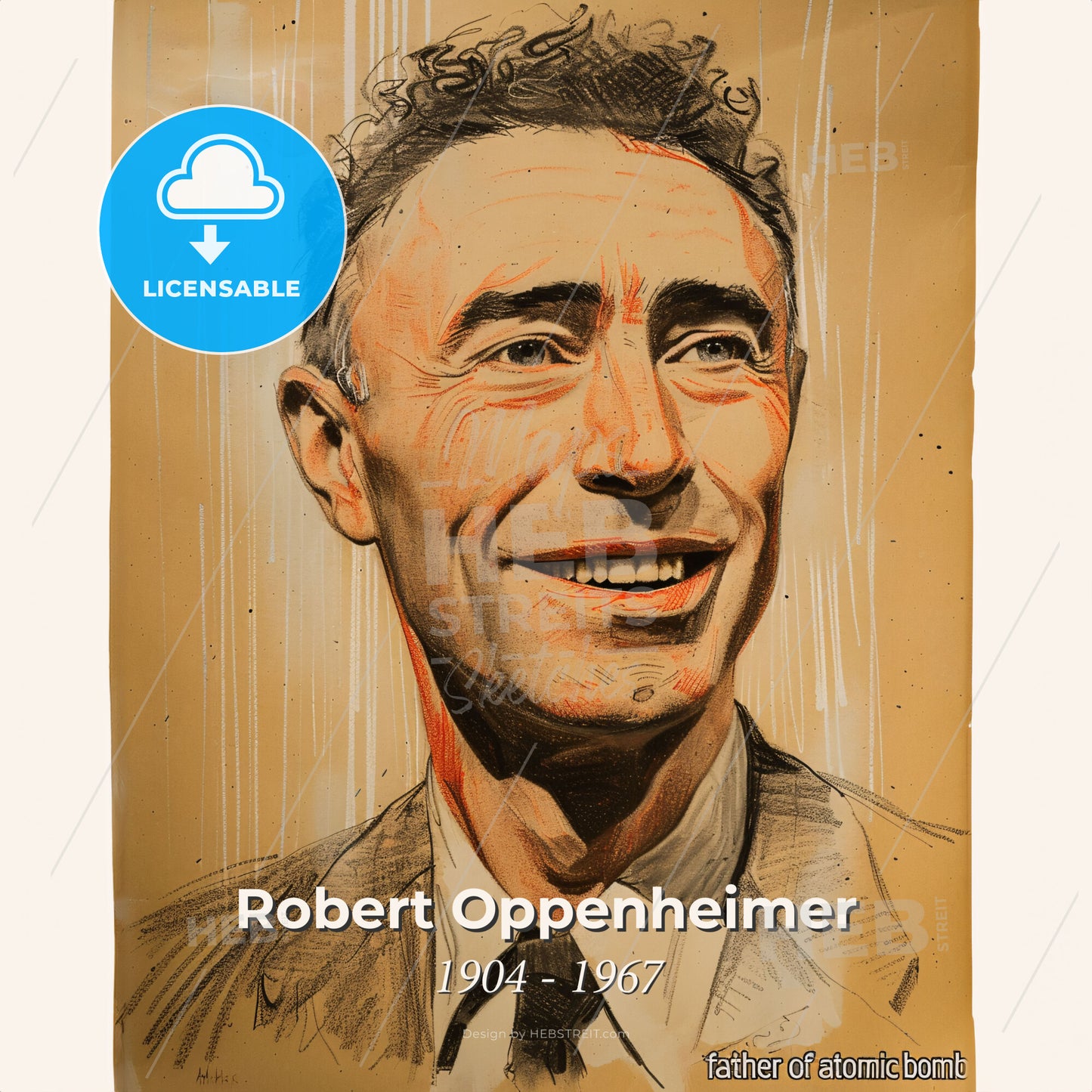 Robert Oppenheimer, 1904 - 1967, American physicist - A Drawing Of A Man Smiling Print Template