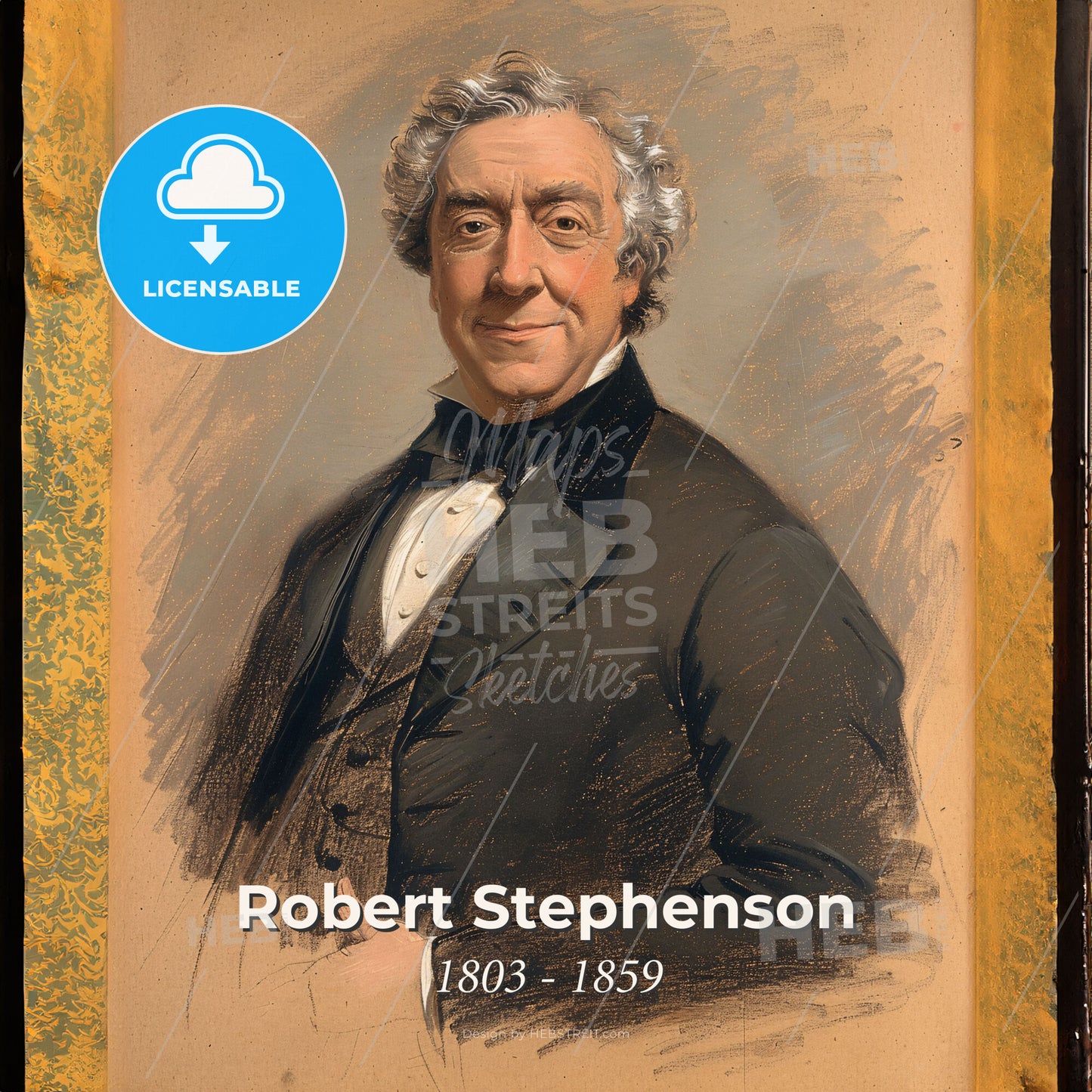 Robert Stephenson, 1803 - 1859, British engineer - A Portrait Of A Man In A Suit Print Template