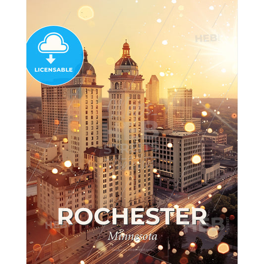 Rochester, Minnesota: City Skyline Composite - A city with many tall buildings - Square format print template