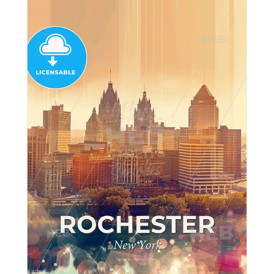 Rochester's Skyline Composite Art Poster - A city skyline with trees and buildings - Square format print template