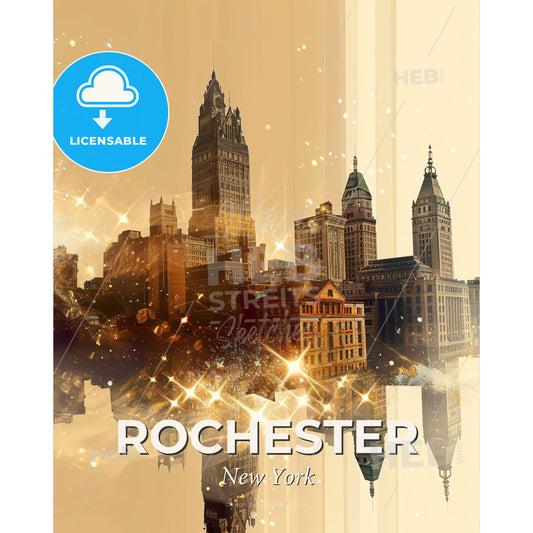 Rochester City Skyline Double Exposure Composite Art - A city skyline with many tall buildings - Square format print template