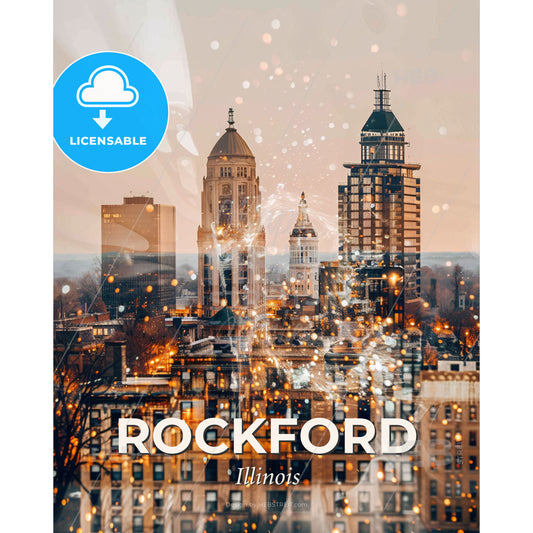 Rockford Cityscape Sparkler with Local Hues - A city with many tall buildings - Square format print template