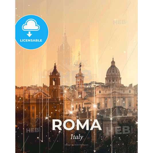 Rome: City of Lights in Dual Perspective - A city skyline with many buildings - Square format print template