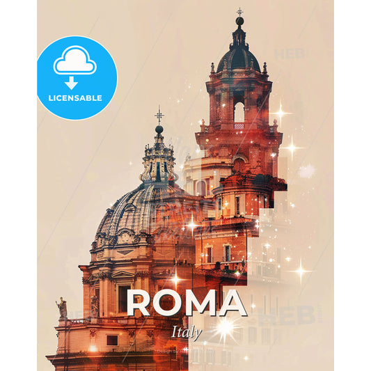 Rome City Skyline Double Exposure Poster Art - A double exposure of a building - Square format print template