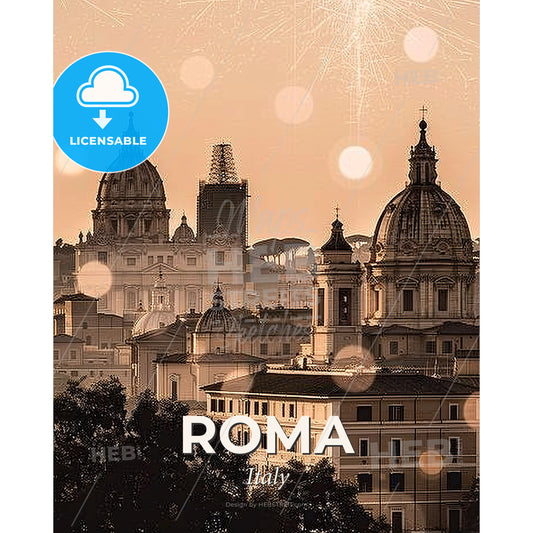 Rome Skyline Double Exposure Art Cityscape Poster - A city with many buildings - Square format print template