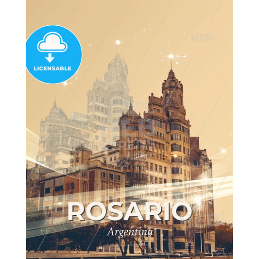 Rosario: Double Exposure Art City Skyline Night View - A double exposure of a building - Square format print template