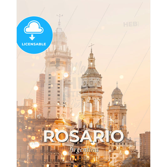 Rosario Argentina Cityscape Composite Poster Art - A city skyline with many tall buildings - Square format print template