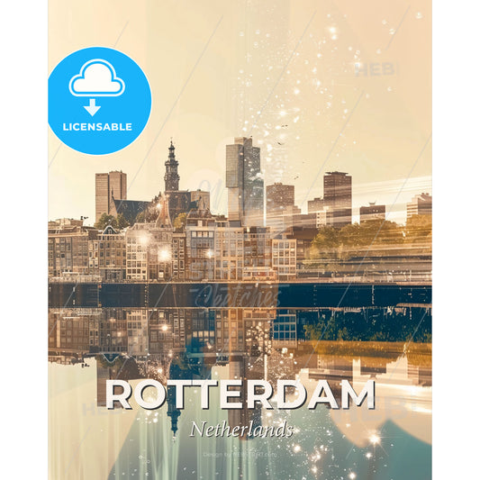 Rotterdam City Canvas Art Skyline Dream - A city skyline with a body of water - Square format print template