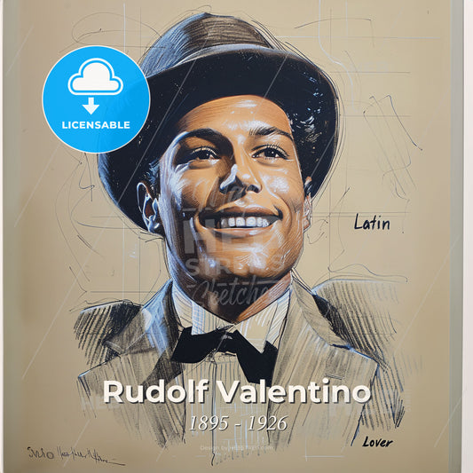 Rudolf Valentino, 1895 - 1926, Italian actor - A Man Wearing A Hat And Bow Tie Print Template