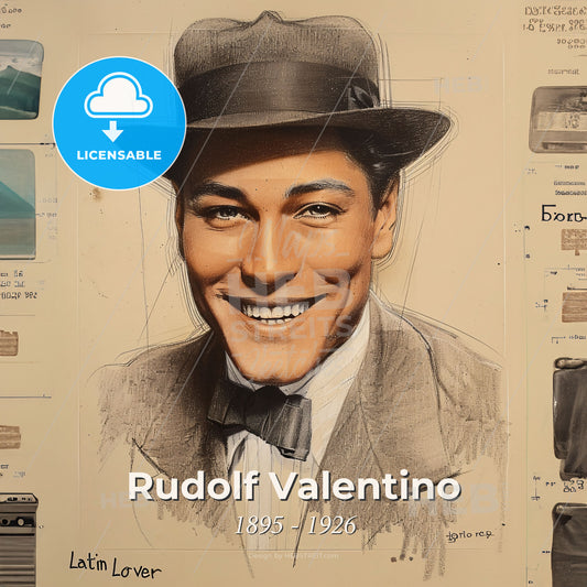 Rudolf Valentino, 1895 - 1926, Italian actor - A Drawing Of A Man In A Hat Print Template