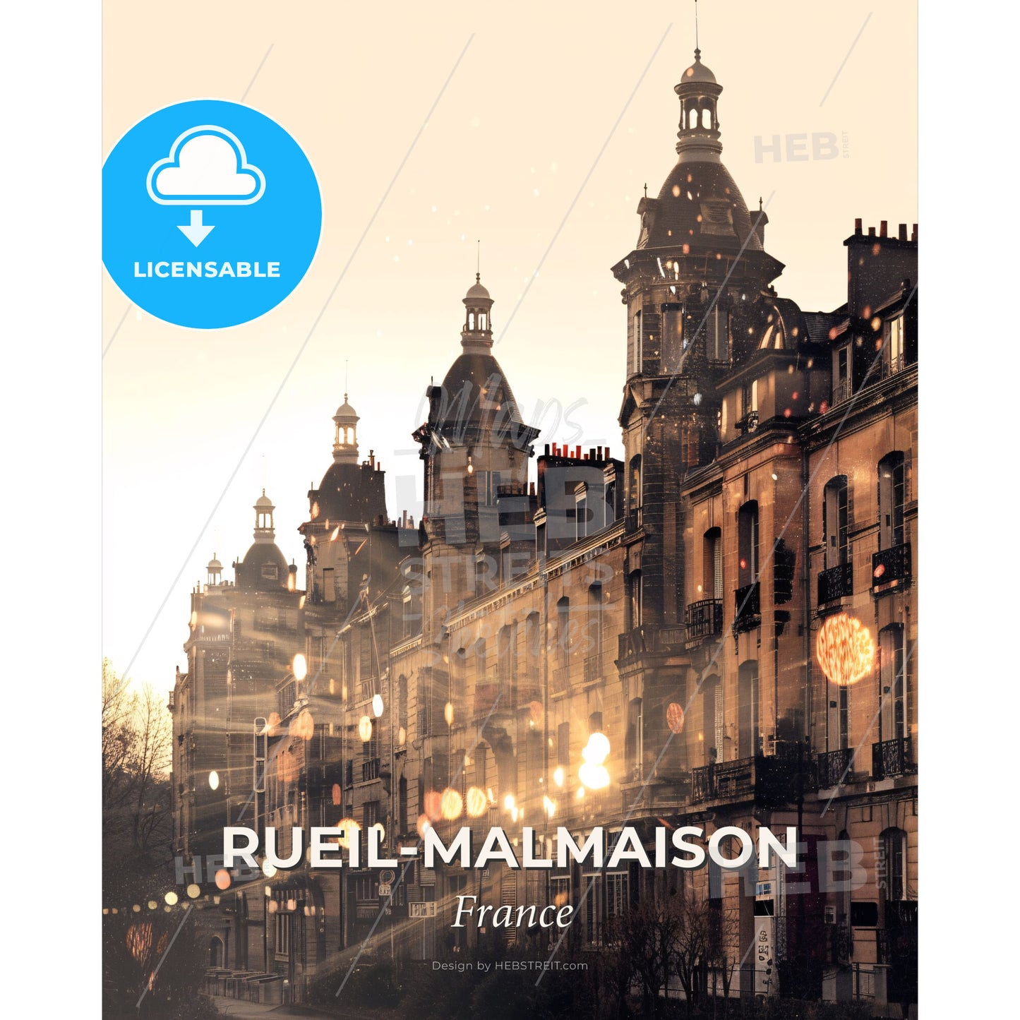 Rueil-Malmaison Skyline: Double Exposure Composite Art - A building with many windows - Square format print template