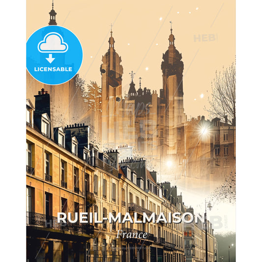 Rueil-Malmaison Skyline: A Cityscape Symphony - A city street with buildings and a city skyline - Square format print template