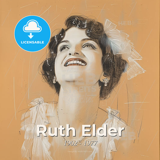 Ruth Elder, 1902 - 1977, American aviator and actress - A Woman Smiling With A White Bow On Her Head Print Template