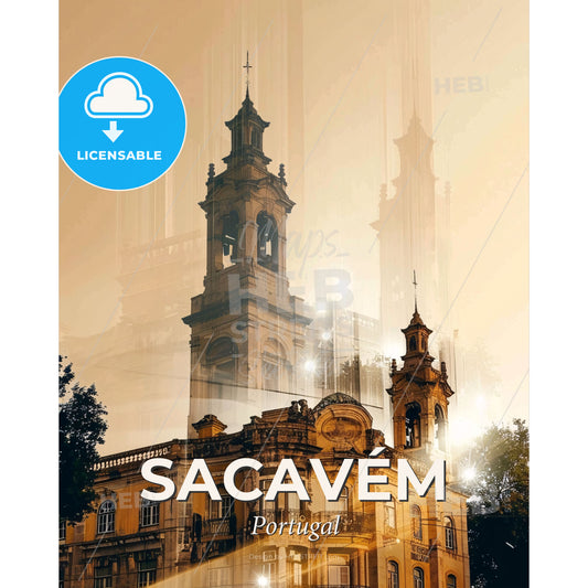 Sacavém Skyline Composite Art Print - A building with a tower - Square format print template