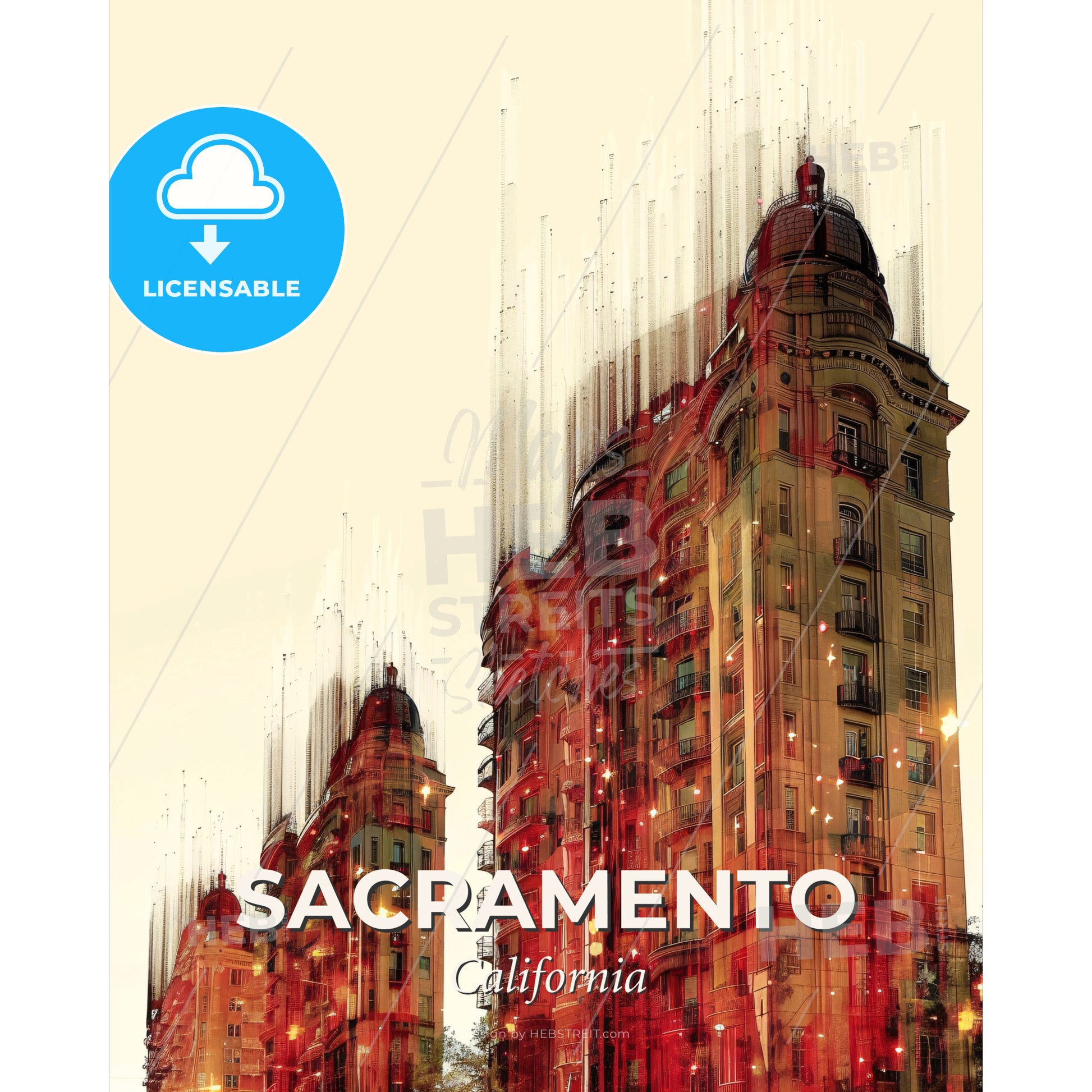 Sacramento Skyline, Cityscapes and Architecture - A building with many windows - Square format print template