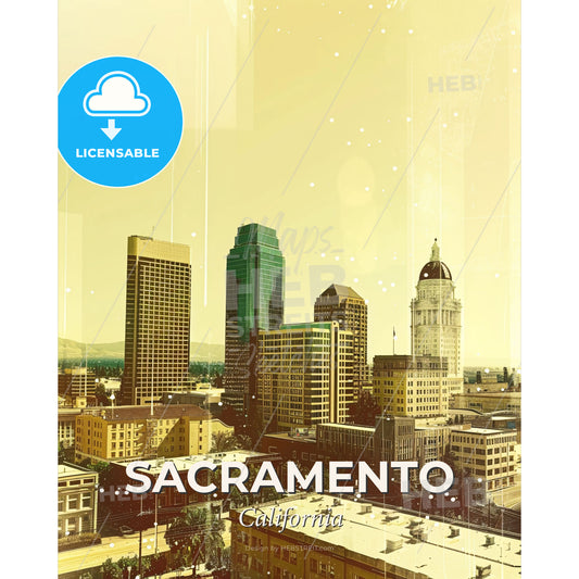 Sacramento Skyline Dreamy Cityscape Poster - A city skyline with tall buildings - Square format print template