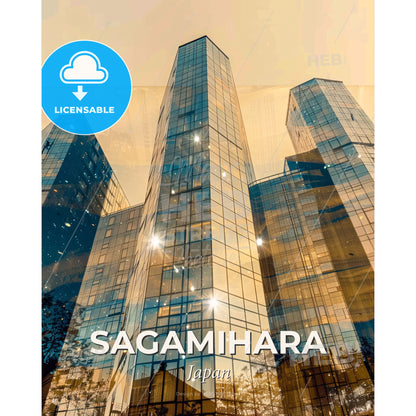 Sagamihara - Skyline Poster Art - Local Icons - A group of tall buildings with glass windows - Square format print template