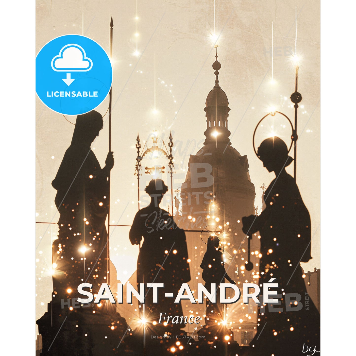 Saint-AndrÃ© City Skyline Art Poster - A group of people in clothing - Square format print template