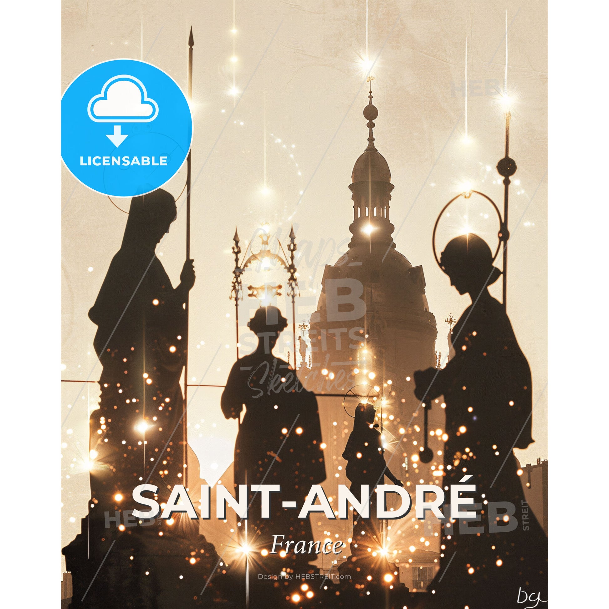 Saint-AndrÃ© City Skyline Art Poster - A group of people in clothing - Square format print template