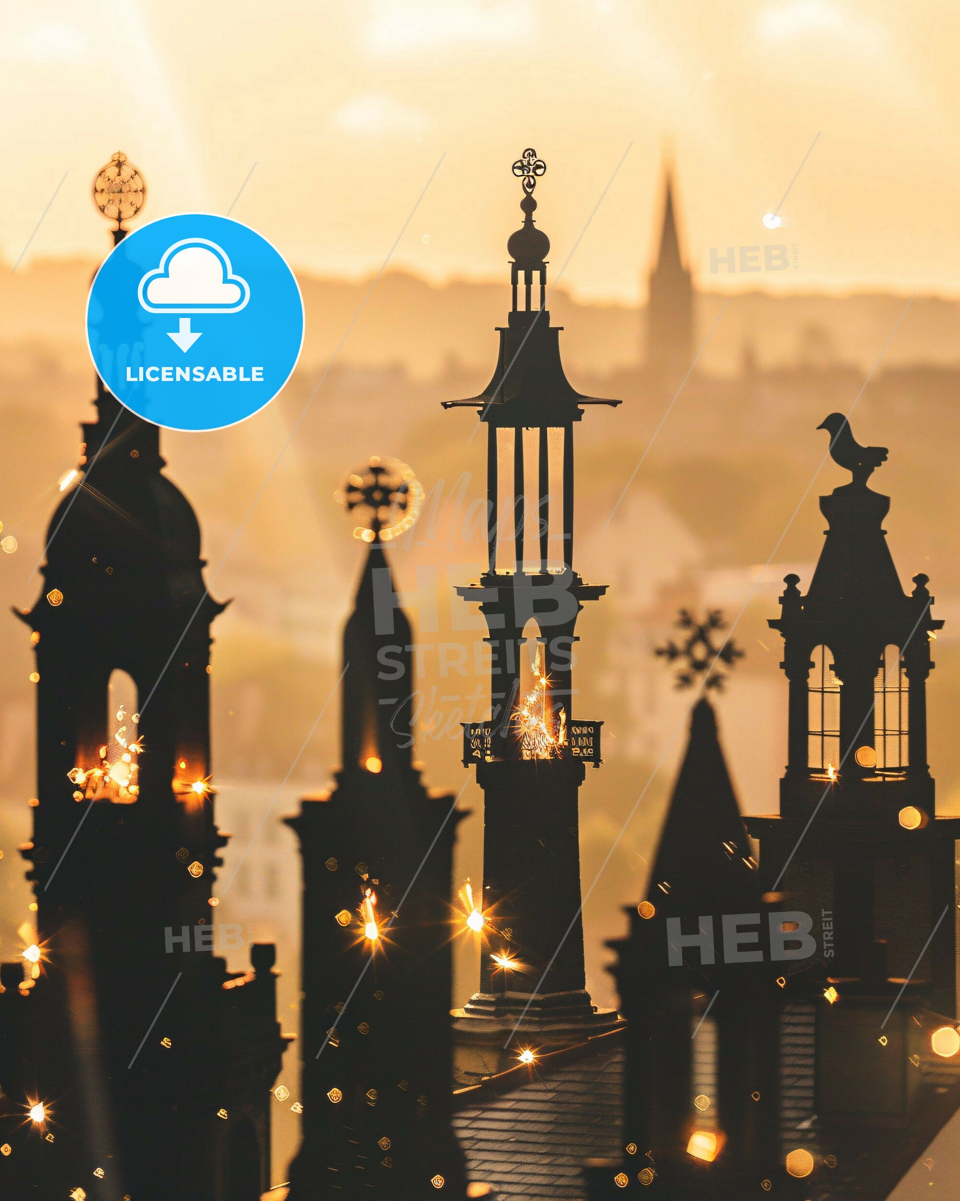 Saint-Andre City Skyline Double Exposure Art - A silhouette of a building with a bird on top