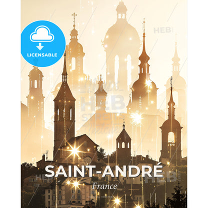 Saint-AndrÃ© City Lights Skyline Double Exposure - A city with towers and towers - Square format print template