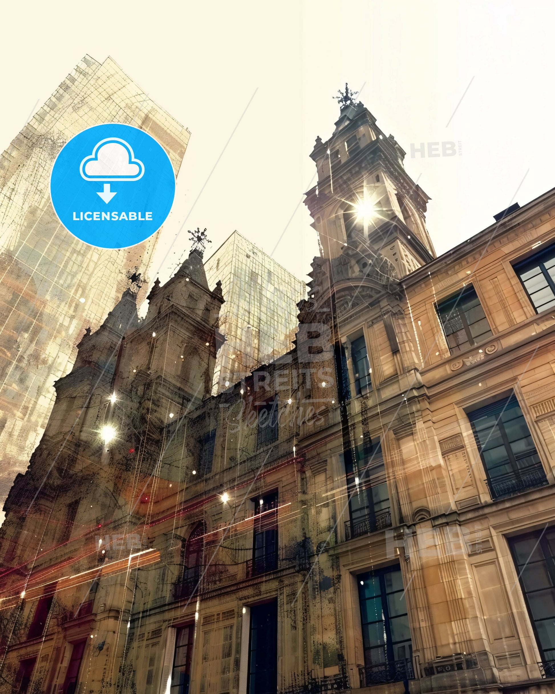 Saint-Denis City Skyline Double Exposure - A building with a tower and a glass building