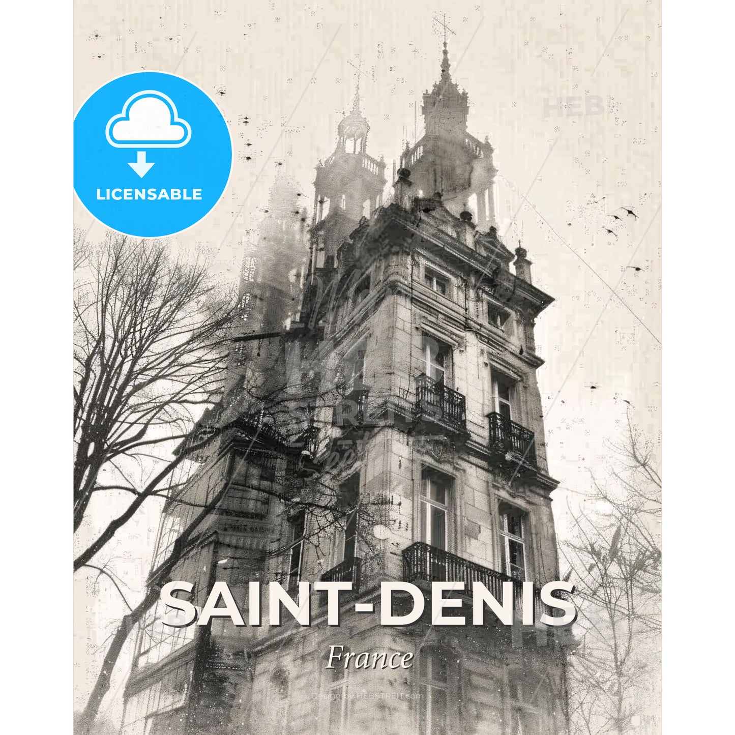 Saint-Denis Iconography Skyline Brilliant Poster - A building with a tower - Square format print template