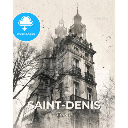 Saint-Denis Iconography Skyline Brilliant Poster - A building with a tower - Square format print template