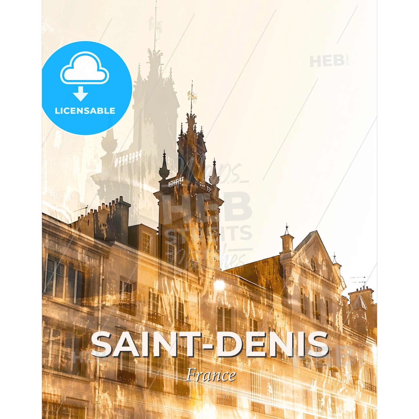 Saint-Denis Silhouette Skyline Poster Art - A building with a tower - Square format print template